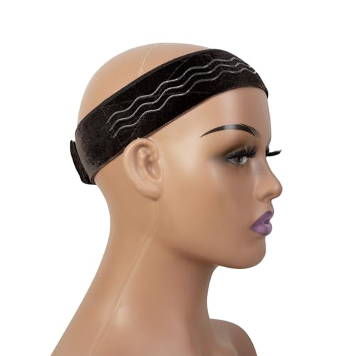 coloryoung Wig Grip Band Flexible Velvet Scarf Adjustable Comfort Band Headband Wig Comfort Non-Slip Adjustable Fasten Wig Bands with Wavy Silicone (Dark Brown)