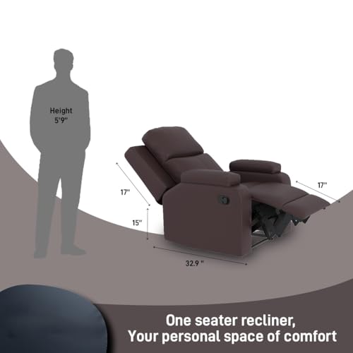 Image of Amazon Brand - Solimo Emerald | Single Seater Sofa Recliner | Manual Recliner (Leatherette Brown)
