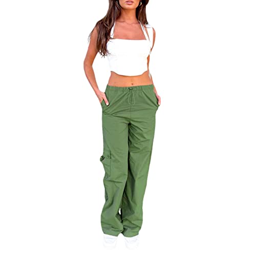 Parachute Cargo Pants for Women Drawstring Elastic Low Rise Y2K Hip Hop Baggy Pants Multiple Pockets Jogger Trousers2