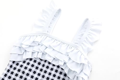 LIZENS Girls One Piece Swimwear with Ruffles in Checkered Bright Colors Bathing Suit for Kids3