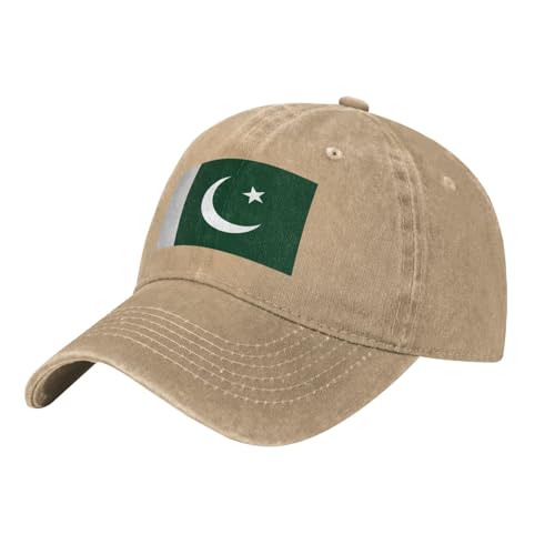 TYUMH Flag of Pakistan Prints Washed Denim Baseball Natural Cap Breathable Adjustable Unisex Casual Everyday Cap.