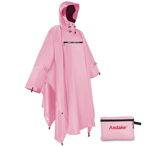 Andake Waterproof Rain Poncho for Adults Unisex,230T Ripstop Polyester,Raincoat Gear with Transparent Viewing Window Outdoors