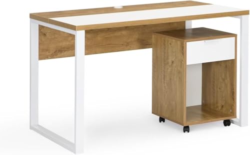 Image of TEKAVO 120 x 60 CM Wide Computer Desk with Moveable Storage Cabinet, Office Table, Computer Desk with Drawer, Storage Area for Teenager's Room, Study, Modern Design - DIY
