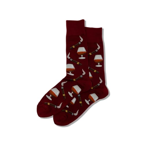 Hot Sox Men's Food and Booze Novelty Casual Crew Socks, Cognac And Cigars (Wine) Shoe Size: 6-12
