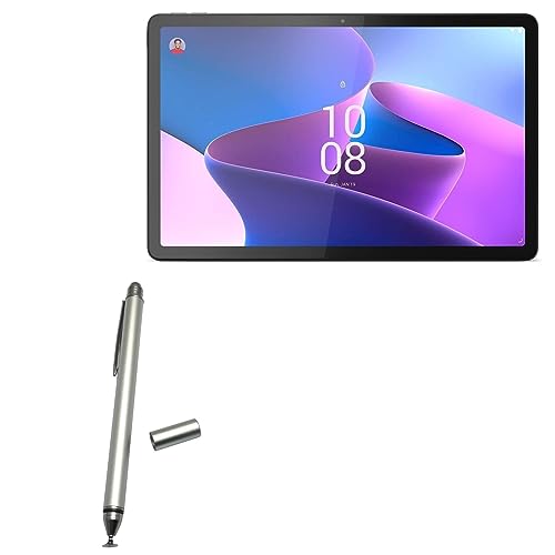 BoxWave Stylus Pen Compatible with Lenovo Tab P11 Gen 2 - DualTip Capacitive Stylus, Fiber Tip Disc Tip Capacitive Stylus Pen - Metallic Silver