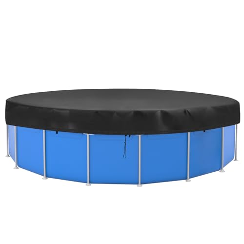 QWORK® Poolabdeckung Rund 305 cm, Poolabdeckungen Abdeckplane, UV-Schutz Abdeckplane, 420D Oxford, Schwarz