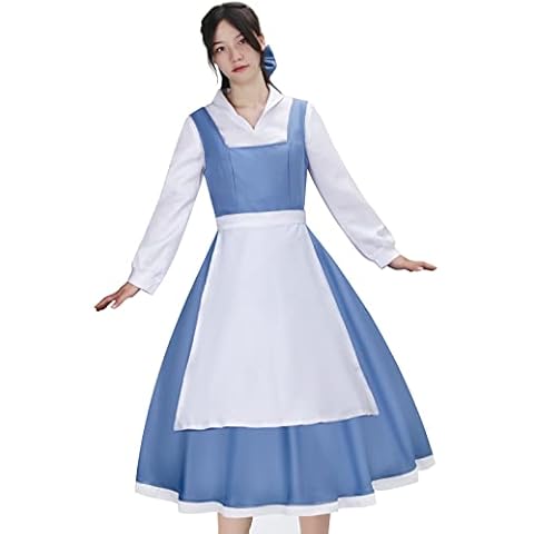 LIKUNGOU Beauty Belle Costume Maid Blue Dress Women Girls Outfit with Bow Halloween Cosplay Party Suit Accessories (L) Cover