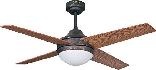 RPS Ventilador de Techo SEVILLA con luz, 112 cm Øx 45 cm, Luz 2xE27, 4 Aspas y 3 Velocidades, Incluye control Remoto, Rustico