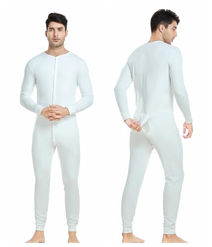 CORLORFULLEAF Herren/Damen Einteiler Pyjama Onesie Base Thermounterwäsche Union Anzug Leichte ganzkörper(Weiss,M)