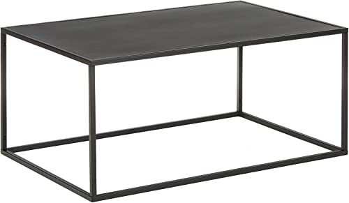 Alguer Living - Saenz - Mesa De Centro 40x90x60 cm, Mesa De Metal Negro Mate, Mesa De Centro Estilo Industrial, Mueble De Salón, Mesilla Negra Rectangular Diseño Minimal Cover