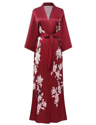 Image of BABEYOND Kimono Robe Cover up with Box Long Floral Satin Sleepwear Silky Bathrobe Bachelorette Robe