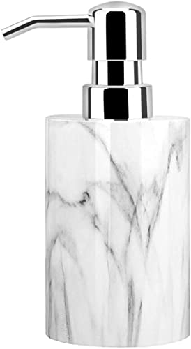 Luxspire Soap Dispenser, Marble Lotion Soap Pump Dispenser Bottle, Refillable Shampoo Container, Decorative Hand Soap Resin Dispenser for Bathroom Countertop, Kitchen, 10.8oz/320ml - White Marble