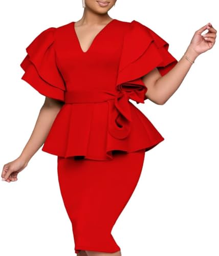 Elegant Dresses for Women Sexy Church Business Pencil Vintage Peplum Dress