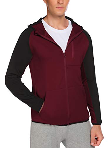 COOFANDY Mens Active Slim Fit Track Lightweight Jacket Full Zip-up Long Sleeve Hoodie Wine Red