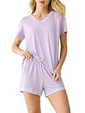 Latuza Women's V-neck Sleepwear Short Sleeve Pajama Set