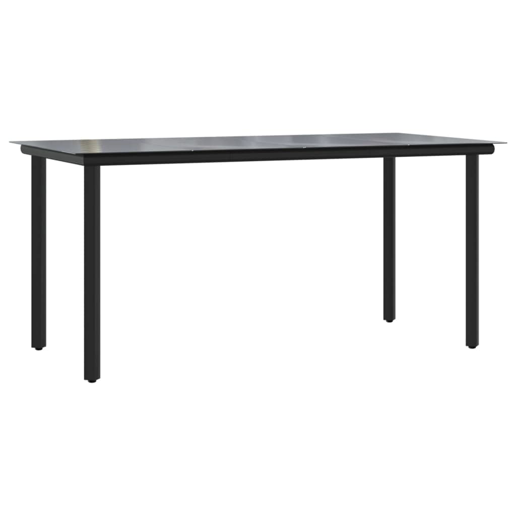 Set di mobili da giardino da 5 pezzi, colore nero, 160 cm, in legno di acacia e polyrattan, con cuscini imbottiti, design moderno, robusto, per balcone, terrazza e giardino