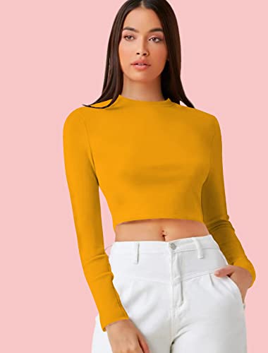 Image of Dream Beauty Fashion Women's Casual Round Neck Long Sleeves Stylish Crop Top - 17 inch Inches (Tee-Tally 02)