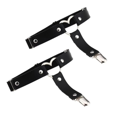Outman 2 Pcs Adjustable Elastic Thigh Garter Belts Punk Gothic Heart Leg Garter with Metal Clip Cover