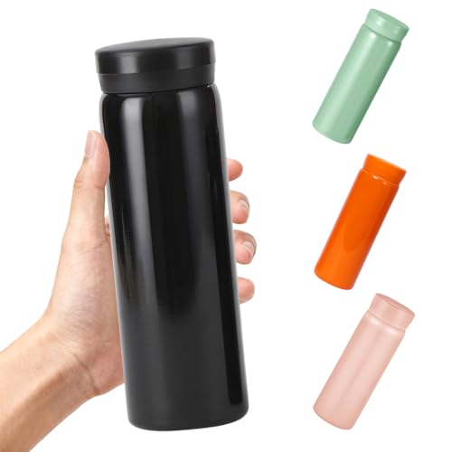 300ml Small Flask Reusable Vacuum Insulated Stainless Steel Insulated Tumbler Water Bottle with Leakproof Lid for Hot & Cold Drinks Portable Coffee Mug for Travel (Black)