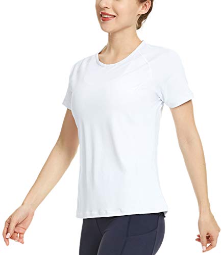 QUEENIEKE T-shirt de sport à manches courtes pour femme - Respirant et léger - Dos en maille - Taille XXL - Blanc Cover