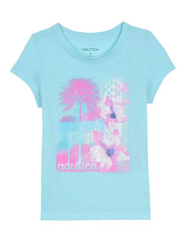 Nautica Little Girl's Girls' Short Sleeve Graphic Tee Shirt, Floral Pastel Blue, 4 #TOP18