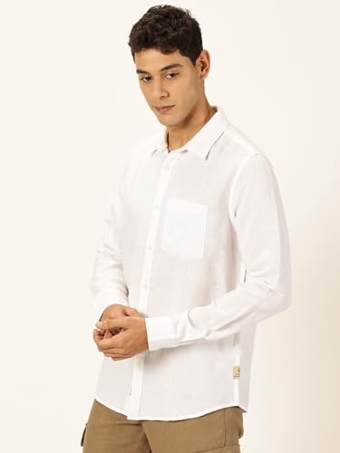 Image of Thomas Scott Men's | Solid | Premium Linen Blend | Spread Collar | Summer Wear | Long Sleeve | Shirts for Men