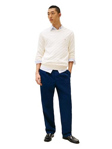 Image of Tommy Hilfiger Men's Cable Knit Crewneck Sweater Lightweight Pullover