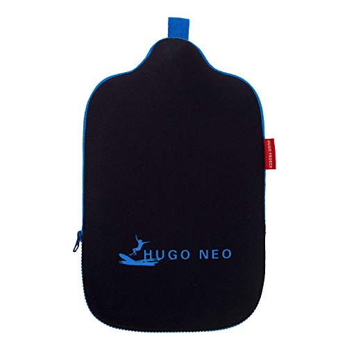 Hugo Frosch Öko-Wärmflasche 2,0l – Made in Germany – mit flauschigem Neoprenbezug & Surfermotiv Schwarz-Blau – große, formstabile & geruchsneutrale Bettflasche – mit waschbarem Bezug