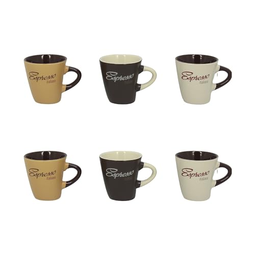 NOVASTYL - Lot 6 tasses expresso italiano 15cl en grès 3 couleurs assorties - 2414211