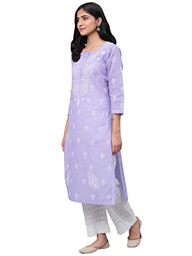 Image of Ada Hand Embroidered Lucknowi Chikankari Cotton Kurta for Women A133488 | Handcrafted lucknow chikan embroidery latest womens ethnic wear kurti tunic for office work wear
