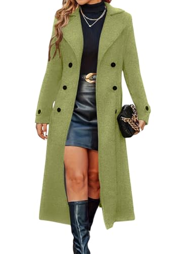 chouyatou Women's Winter Double Breasted Wool Coat Business Casual Long Sleeve Midi Long Winter Pea Coat