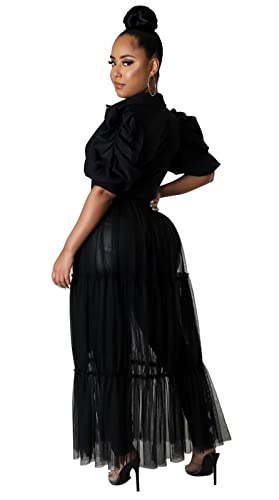 Ekaliy Women Sexy Short Sleeve Bodycon High Low Asymmetrical Ruffle Tunics Blouse Shirt Top Dress2