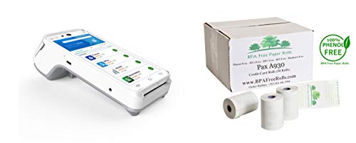 Pax A930 - Rollos de tarjetas de crédito sin BPA (50 rollos por caja) 57 x 40 mm rollos de papel PDQ sin BPA, sin BPF, sin BPS, color blanco 57 mm