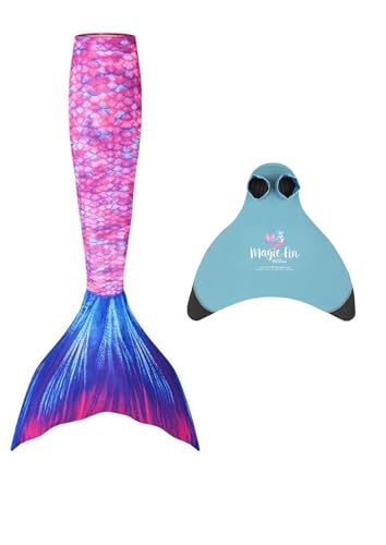 Planet Mermaid Girls Kids 2 Piece Vivid Colour Starter Swimming Mermaid Tail & Wear-Resistant Pink Magic Fin Monofin Included. Ocean Kiss. Age 9-11