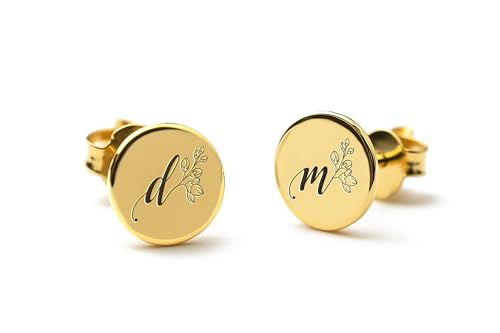 Cadeau unique pour elle boucles d'oreilles lettres fleuries disque