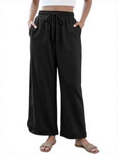 SKIKYAN Womens Wide Leg Pants Loose Casual Sweatpants Baggy Flowy Palazzo Trousers with Pockets