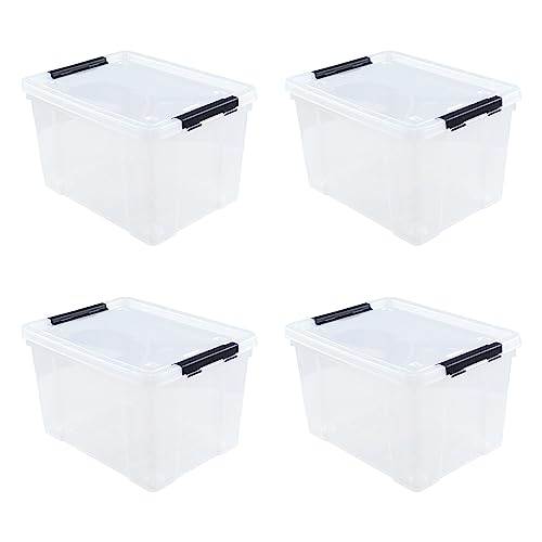 Eagrye 4-Pack 50 L Wheeled Clear Plastic Storage Latch Box with Lid
