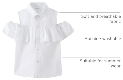 Image of Noomelfish Girls Ruffle Cold Shoulder Top Blouse Short Sleeve Button Down Shirts (4-12 Years)