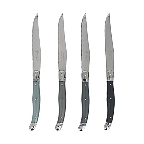 French Home Laguiole 4-Piece Steak Knife Set – Sophisticated Stainless Steel Dinner Knives with Shades of Grey Handles & Napoleon Bee Emblem – Serrated Knives for Smooth Cutting (9.25") Cover