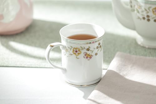 Taza de porcelana fina 14 oz con flores y borde verde menta miniatura 2