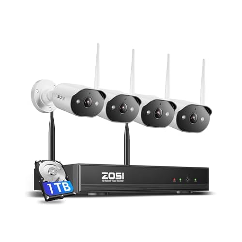 ZOSI 2K Kit Caméras de Surveillance WiFi6, Plug-in Caméra IP Extérieure 3MP avec NVR 8C1TB HDD, Alarme Sirène et Projecteur Vision Nocturne Couleur Détection de Personne, Audio Bidirectionne