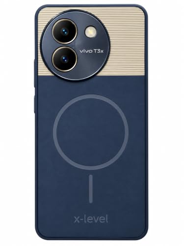 Image of Bintage Mac Safe Design Hard Slim Back Case | Soft Border Camera Protect | Dual PU Leather Finish Back Cover Compatible for Vivo T3x 5G / Vivo Y58 5G - Royal Blue