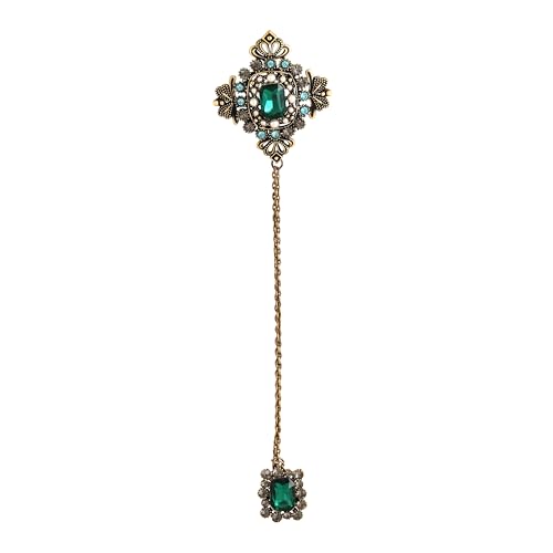 Image of Mahi Victorian Style Artificial Pearl & Crystal Sherwani Brooch Pin with Hanging Chain for Men (PABP1101193PR)