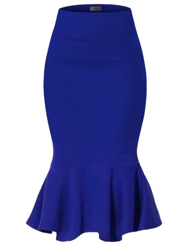 Image of HyBrid & Company Womens Premium Nylon Ponte Stretch Office Fishtail Pencil Skirt High Waist Made in The USA Below Knee