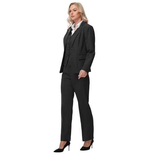 Lamgool Women 3 Piece Suit Single Breasted Blazer Formal Business Pantsuit Office Lady Tuxedo Set3