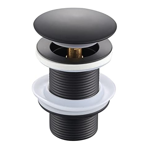 Lxoraziy Universal Pop-Up Drain Fitting Without Overflow, Pop Up Click Clack Sprung Plug Slotted, Matt Black Without Overflow, for Sink and Washbasin Cover
