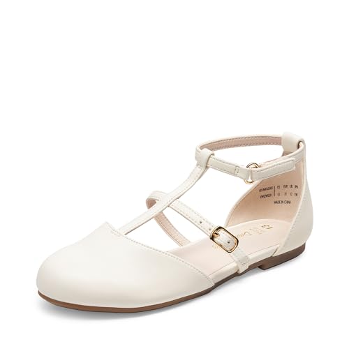 DREAM PAIRS Girls Dress Shoes Mary Jane Flats for Little Girls Party Shoes with T Strap 10 Toddler Ivory