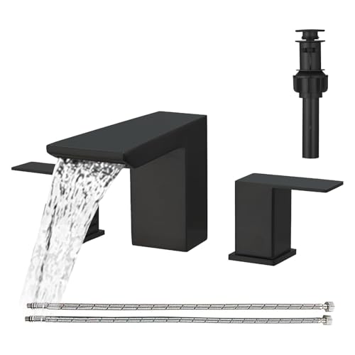 BESy Matte Black Bathroom Faucet 3 Holes Two Handles Vanity