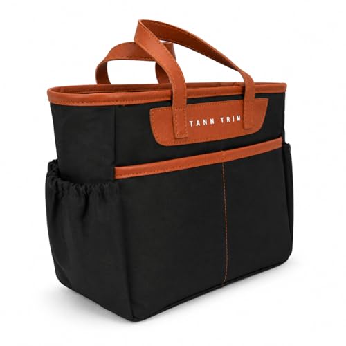 Image of TANN TRIM Insulated Lunch Tote Bag for Men & Women, Black, Leakproof with Bottle Pockets, for Office, Travel & Picnic (Black)