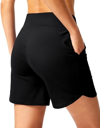 Image of G Gradual Women's Athletic Shorts 6 inch High Waisted Stretchy Bermuda Shorts for Women Quick Dry Summer Casual Shorts
